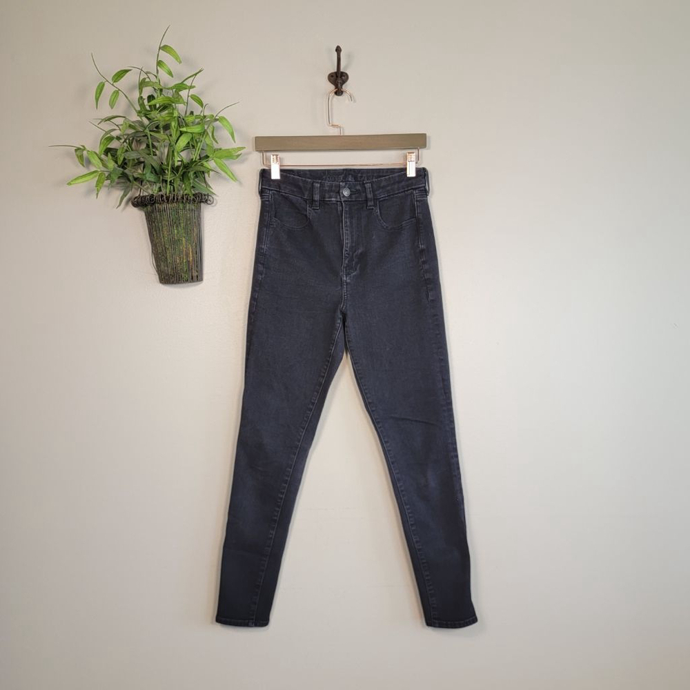 American Eagle Curvy Super Hi Rise Jegging Black Skinny 360 Stretch AE 6 Jeans